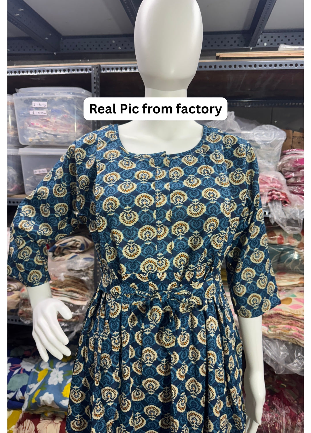 Sunflower  - Blue - Maternity Kurti with Feeding Zips - Cotton Flex - Thicker Fabric