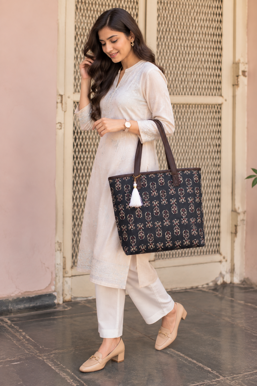 Black Ajrakh - Printed Tote Bag