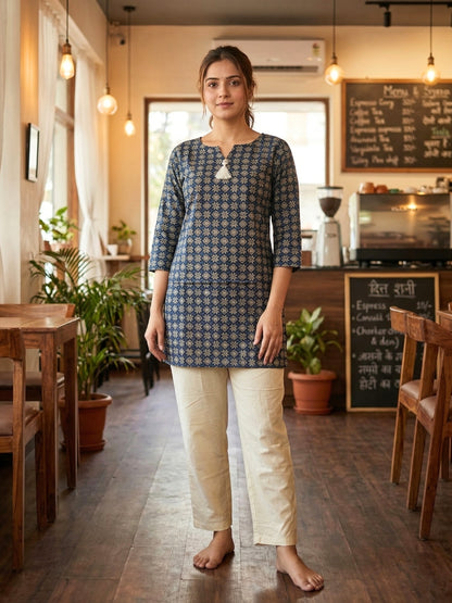 Blue Grey Patola - Cord Set with White Pant - Pure Cotton