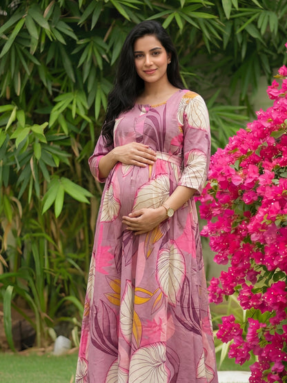 Lotus Pink - Maternity Kurti with Feeding Zips - Cotton Flex - Thicker Fabric