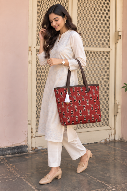 Maroon Ajrakh - Printed Tote Bag