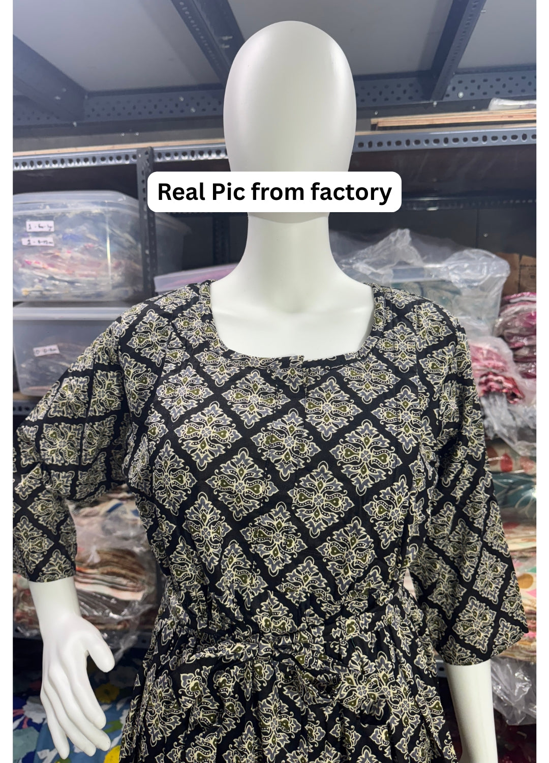 Black Dessert Flower - Maternity Kurti with Feeding Zips - Cotton Flex - Thicker Fabric