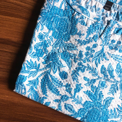 Katha Work - Blue White Flower - Cord Set - Pure Cotton