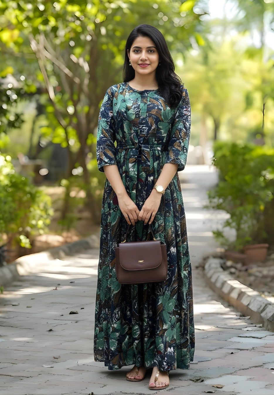 Floral Peacock Blue - Maternity Kurti with Feeding Zips - Soft Rayon