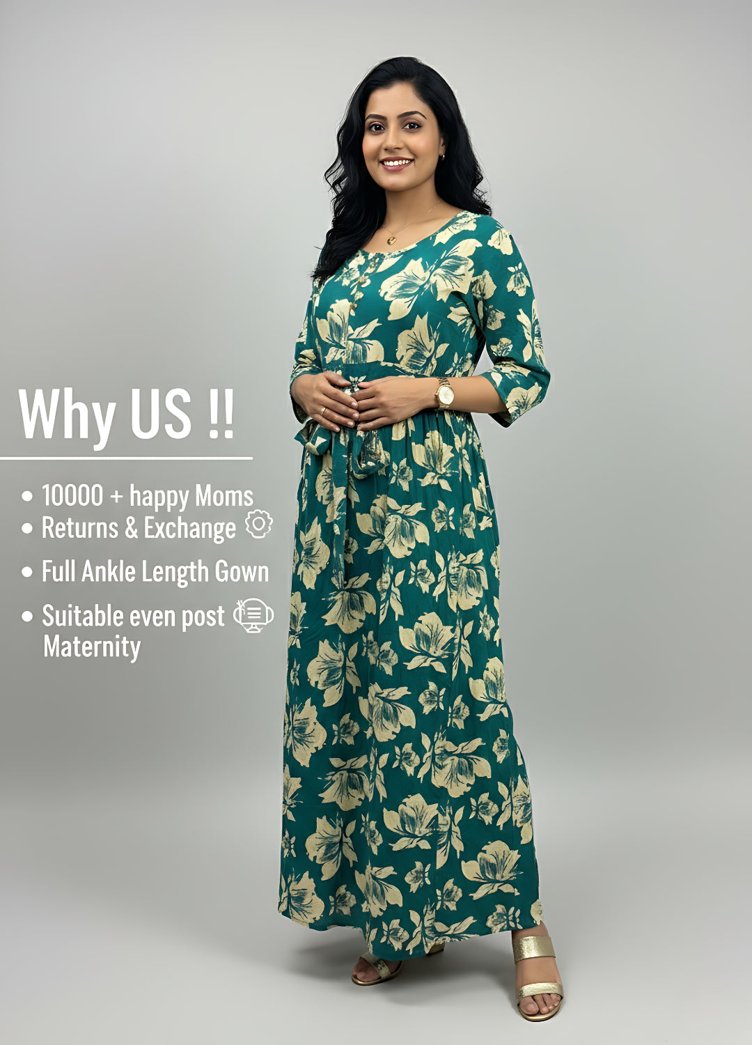 Tropical - Sea Green - Maternity Kurti with Feeding Zips - Soft Rayon