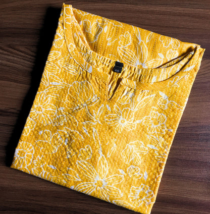 Katha Work - Yellow White Flower - Cord Set - Pure Cotton
