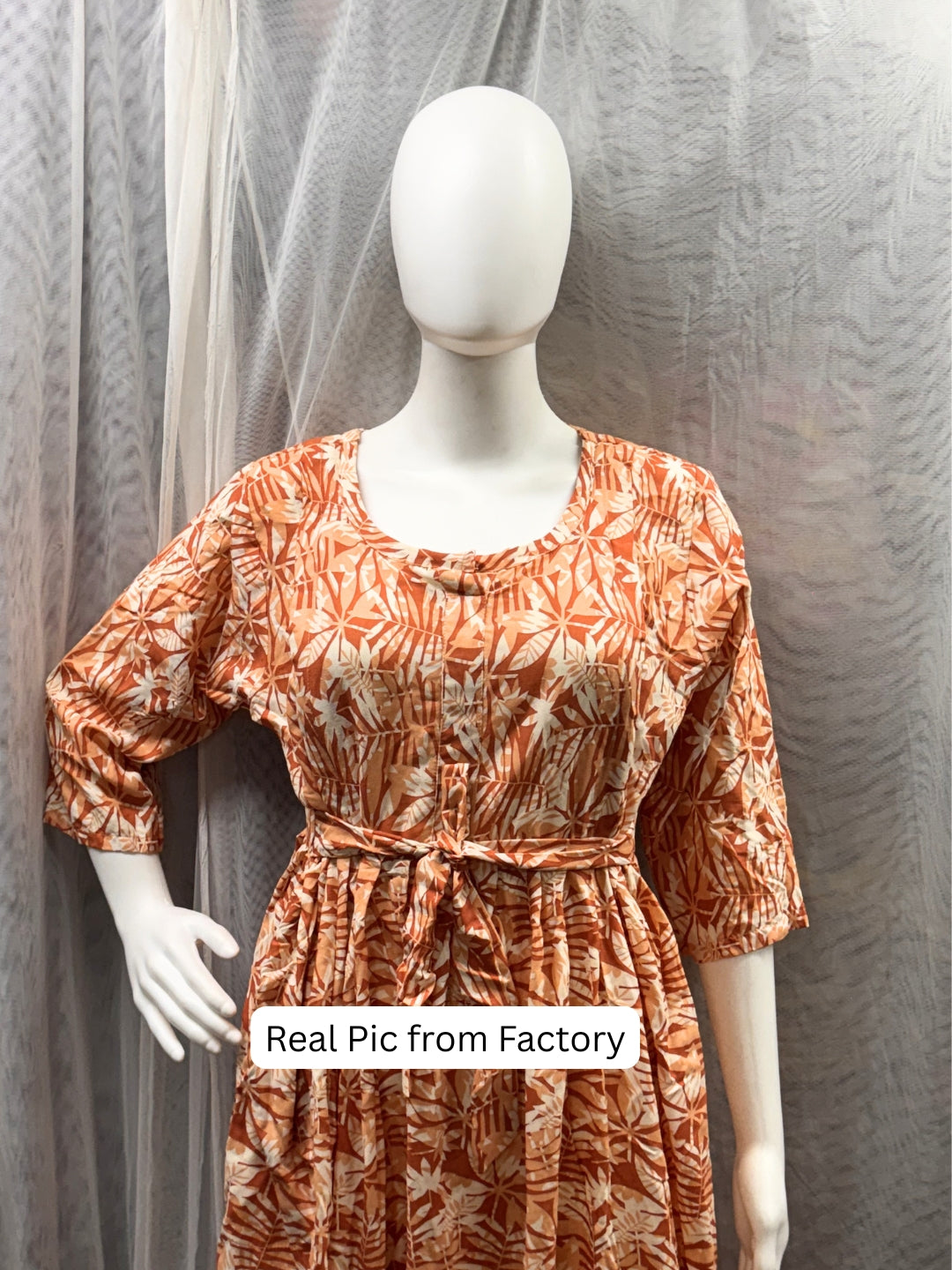 Tropical Orange White Flower - Maternity Kurti with Feeding Zips - Soft Rayon