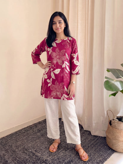 Lily Pink with White Pant - Cord Set  - Pure Cotton