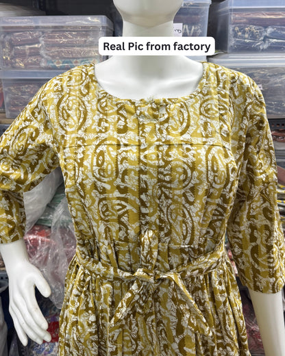 Yellow Keri - Maternity Kurti with Feeding Zips - Cotton Flex - Thicker Fabric