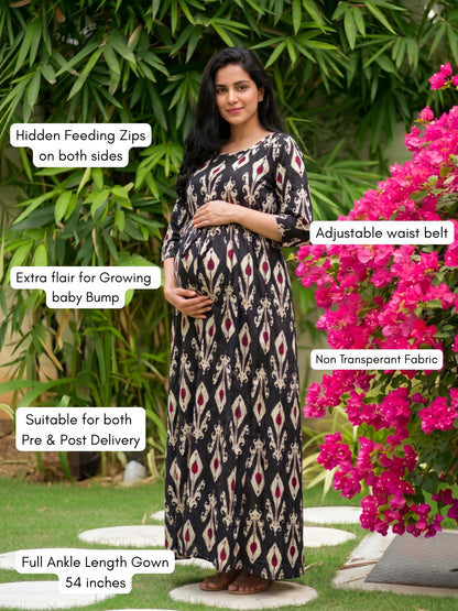 White Arrow - Black - Maternity Dress with Feeding Zips - Soft Rayon