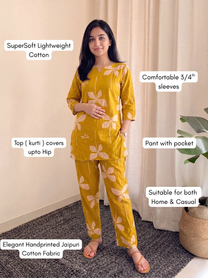 Yellow Flower Motif - Cord Set - Pure Cotton