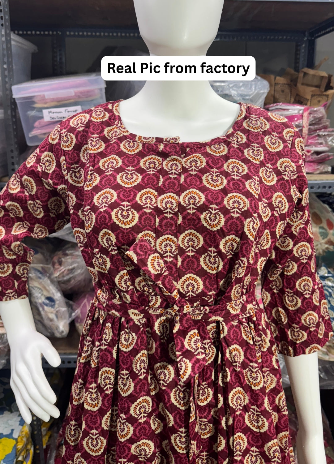 Sunflower - Wine - Maternity Kurti with Feeding Zips - Cotton Flex - Thicker Fabric