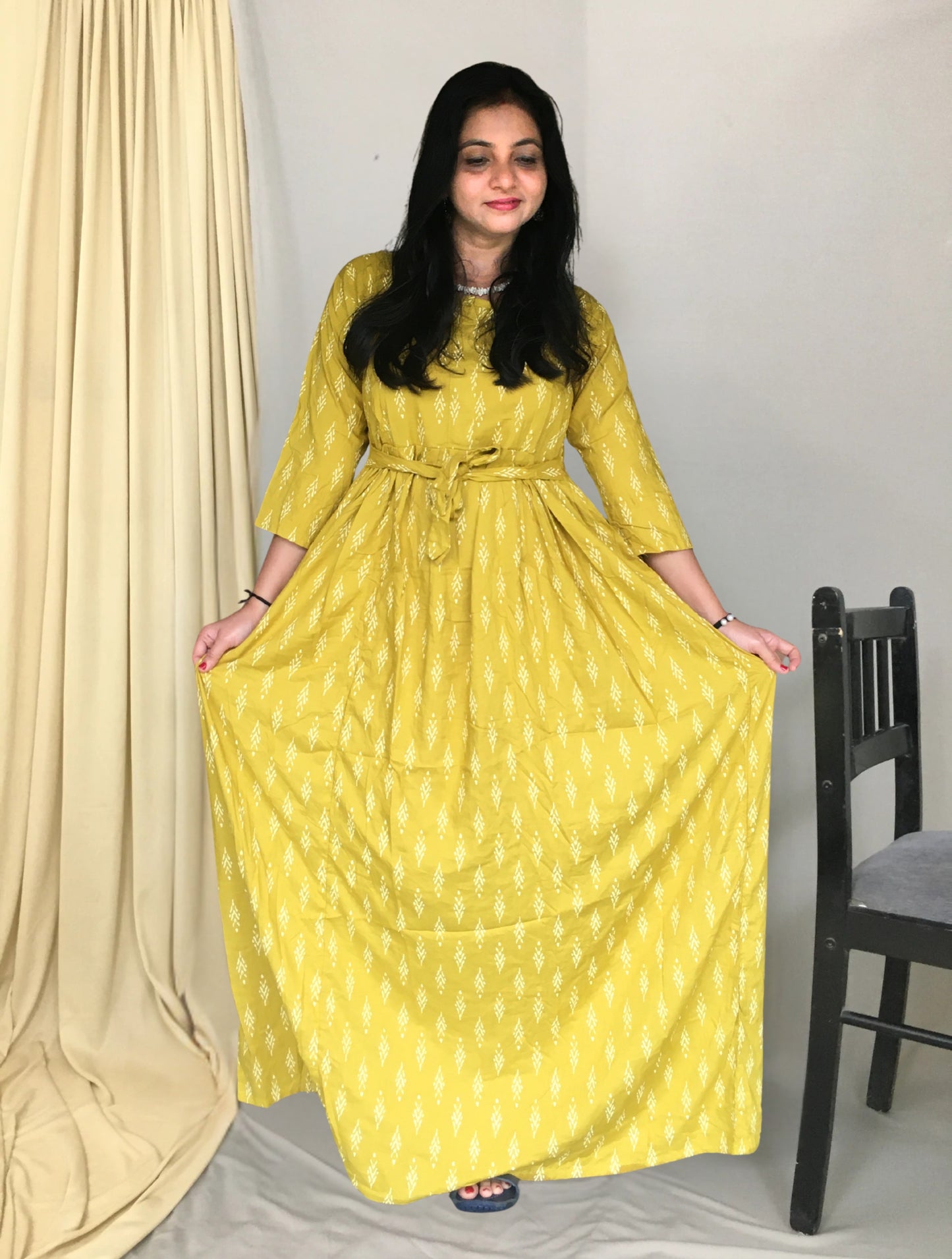 Pine Tree - Yellow - Maternity Kurti with Feeding Zips - Soft Rayon