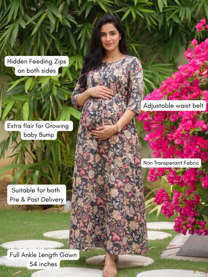 Grey Garden - Maternity Dress with Feeding Zips - Soft Rayon