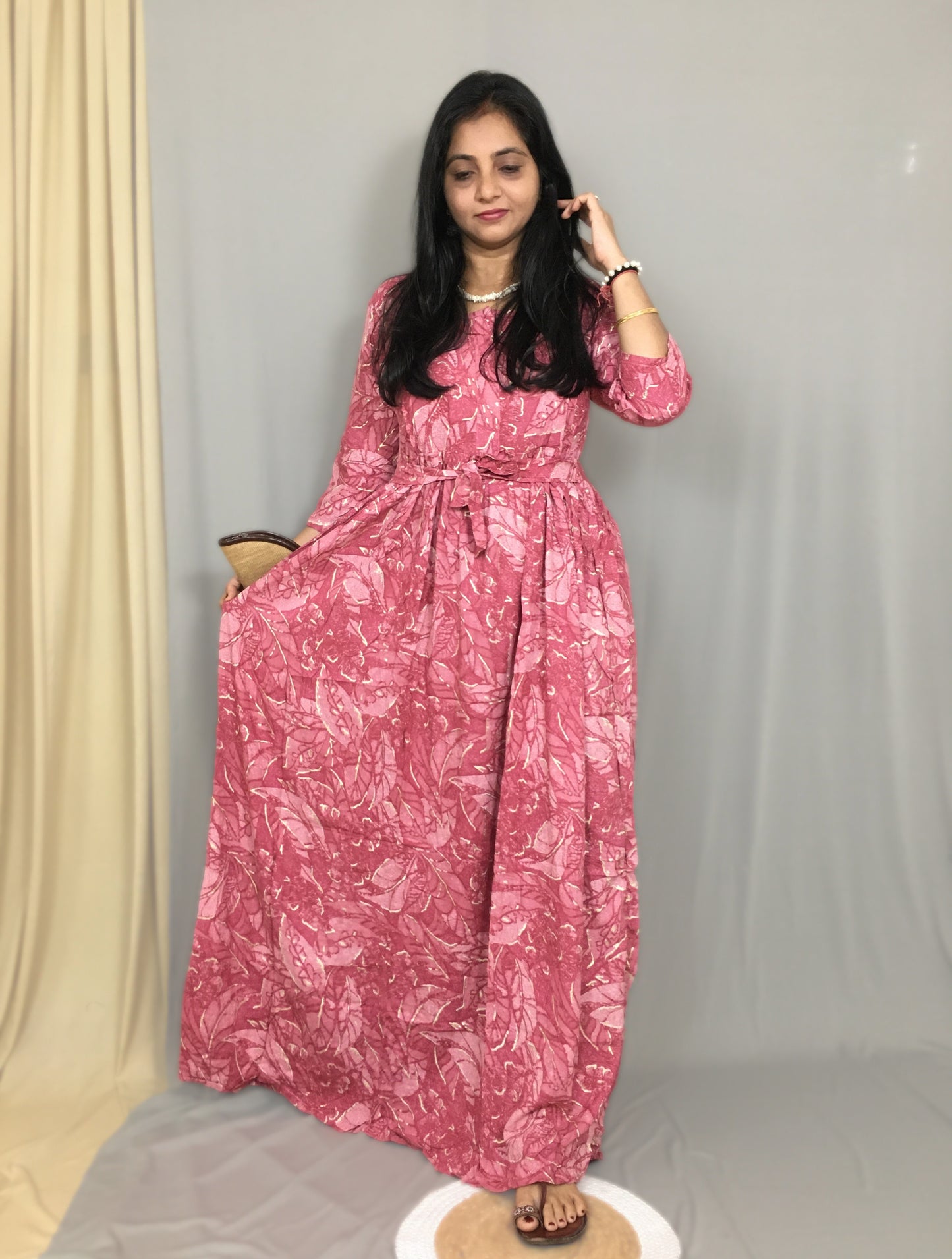 Multi Flower Baby Pink - Maternity Kurti with Feeding Zips - Soft Rayon
