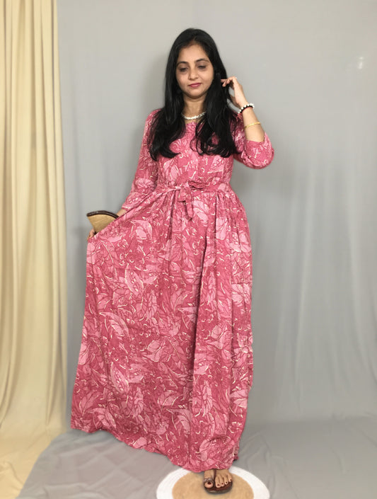 Multi Flower Baby Pink - Maternity Kurti with Feeding Zips - Soft Rayon