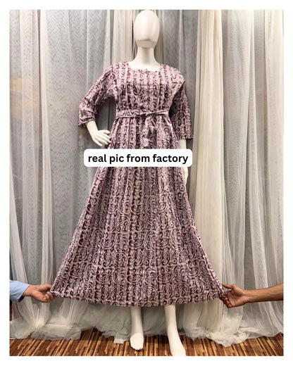 Keri Purple - Maternity Kurti with Feeding Zips - Cotton Flex - Thicker Fabric