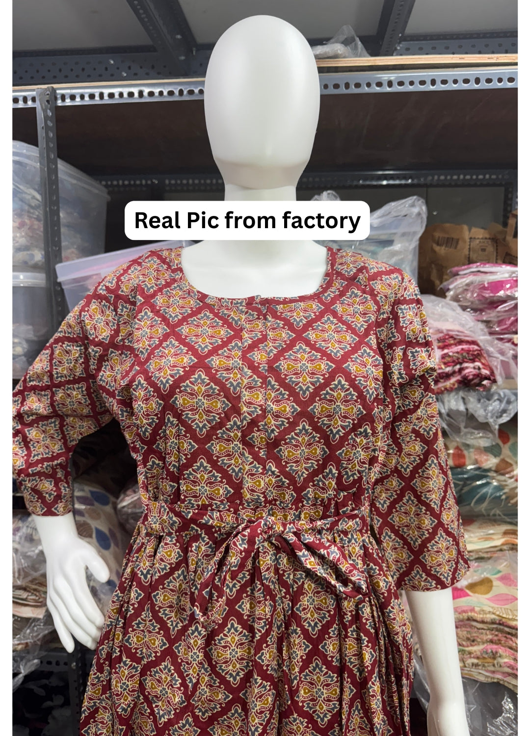 Dessert Flower - Red - Maternity Kurti with Feeding Zips - Cotton Flex - Thicker Fabric