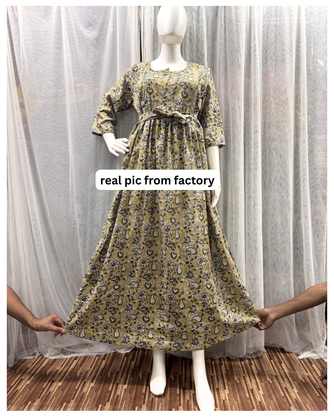 Yellow White Forrest - Maternity Kurti with Feeding Zips - Cotton Flex - Thicker Fabric