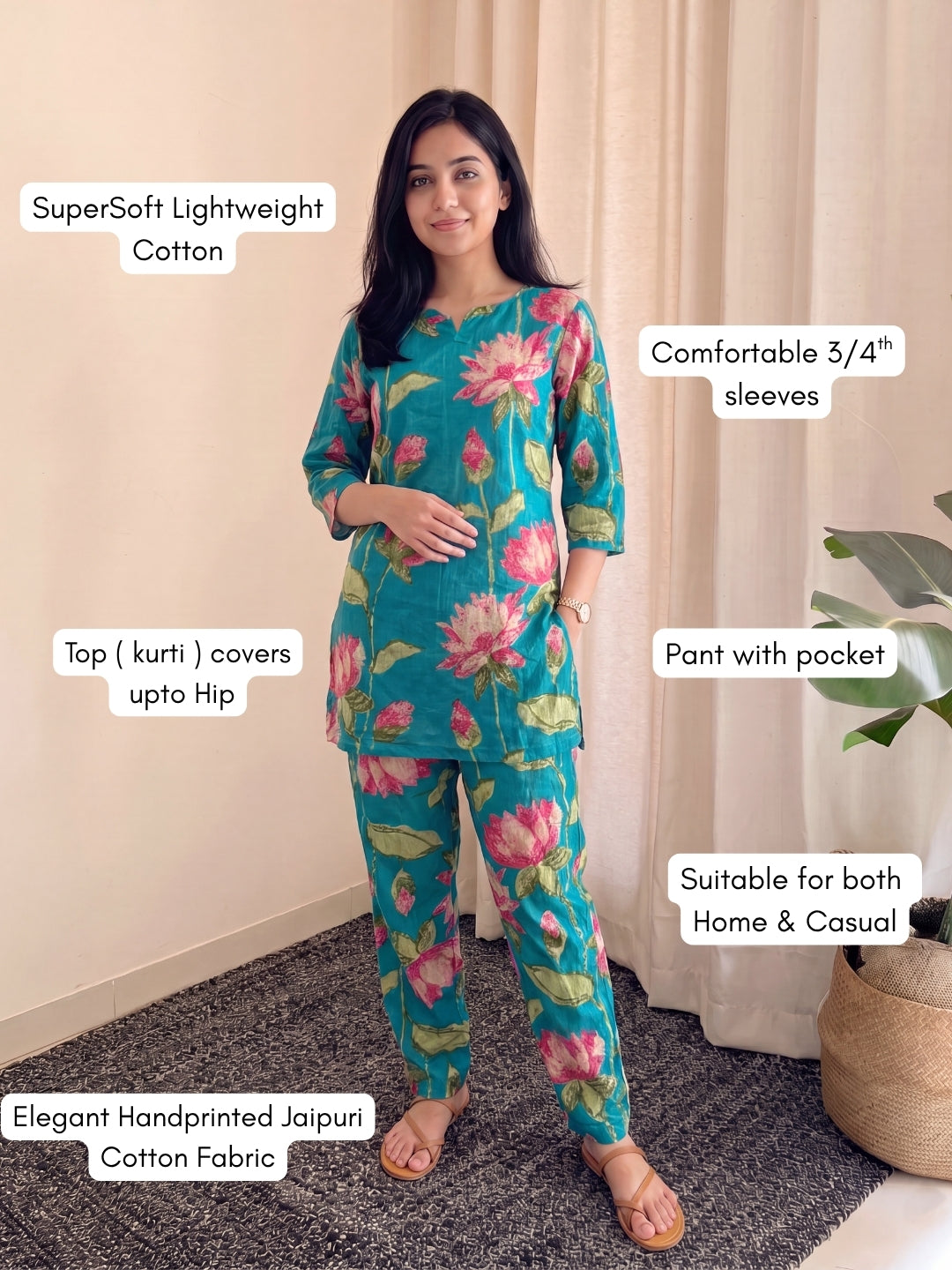 Lotus SeaGreen Pink - Cord Set - Pure Cotton