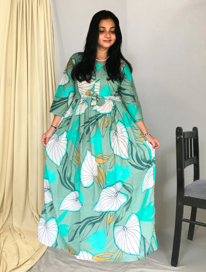 Lotus Sea Green - Maternity Kurti with Feeding Zips - Cotton Flex - Thicker Fabric