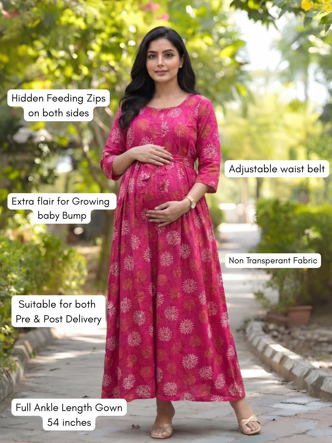 Marigold Rayon - Pink White - Maternity Kurti with Feeding Zips - Soft Rayon