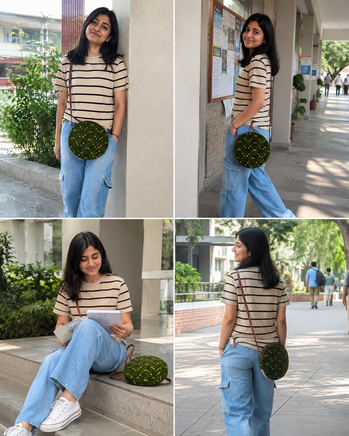 Green Bandhani Zigzag - Cute Round Sling bag