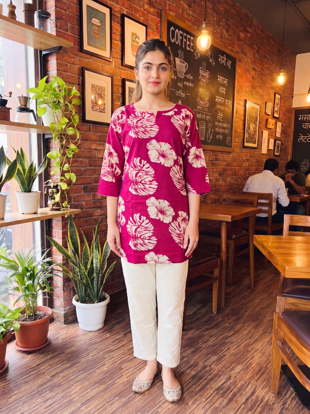 Swiss Pink with White Pant - Cord Set  - Pure Cotton