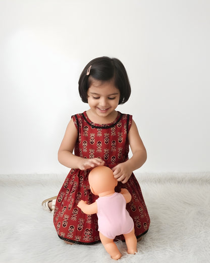 Baby Frock - Maroon Cream Ajrakh