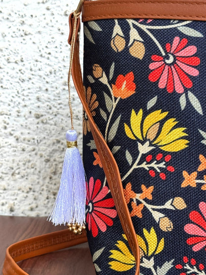Minsk - 3 zip- Big size - Sling Bag - Blue Red Yellow Flower