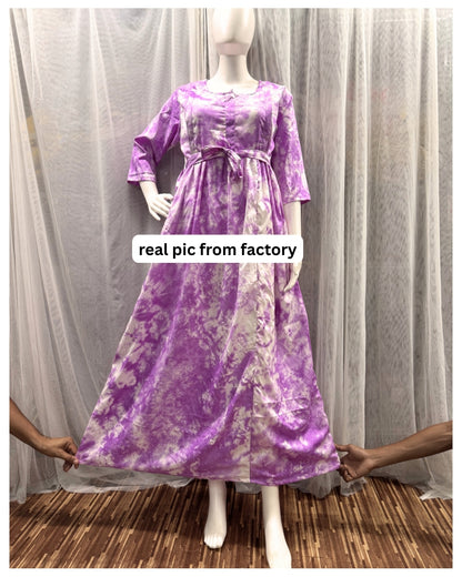Tie Dye - Purple - Maternity Kurti with Feeding Zips - Soft Rayon