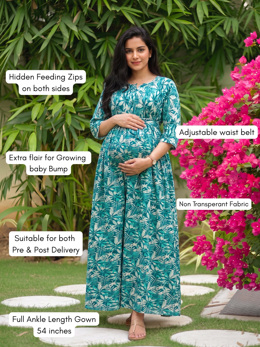 Tropical Sea Green - Maternity Dress with Feeding Zips - Soft Rayon