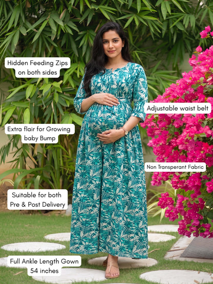 Tropical Sea Green - Maternity Dress with Feeding Zips - Soft Rayon