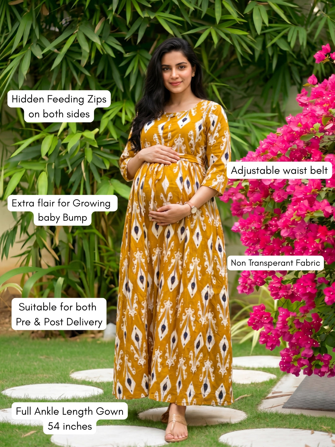 White Arrow - Mustard - Maternity Dress with Feeding Zips - Soft Rayon