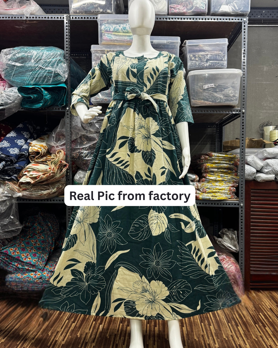 Lily Flower Sea Green - Maternity Kurti with Feeding Zips - Cotton Flex - Thicker Fabric