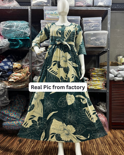 Lily Flower Sea Green - Maternity Kurti with Feeding Zips - Cotton Flex - Thicker Fabric