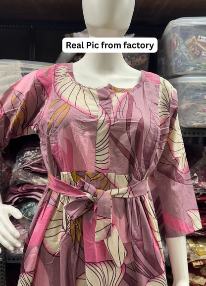 Lotus Pink - Maternity Kurti with Feeding Zips - Cotton Flex - Thicker Fabric