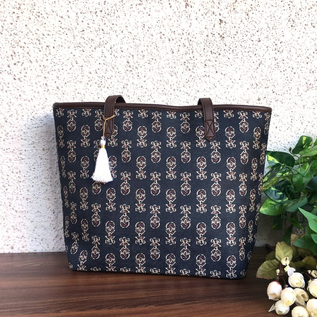 Black Ajrakh - Printed Tote Bag