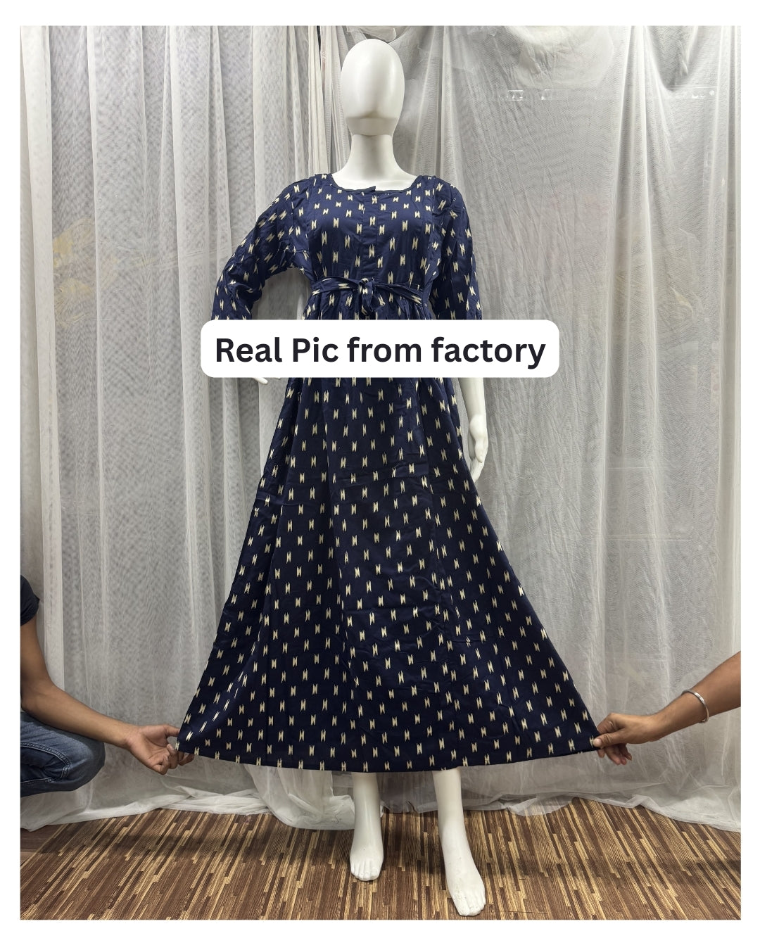 Blue Fine - Maternity Kurti with Feeding Zips - Soft Rayon