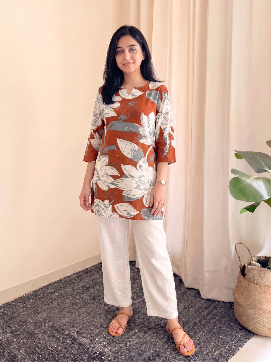 Dessert Rose - Cord Set with White Pant - Soft Rayon