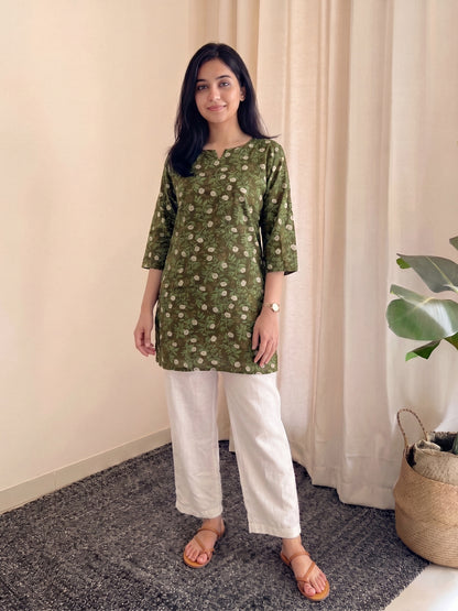 Rose Green - Cord Set with White Pant - Soft Rayon