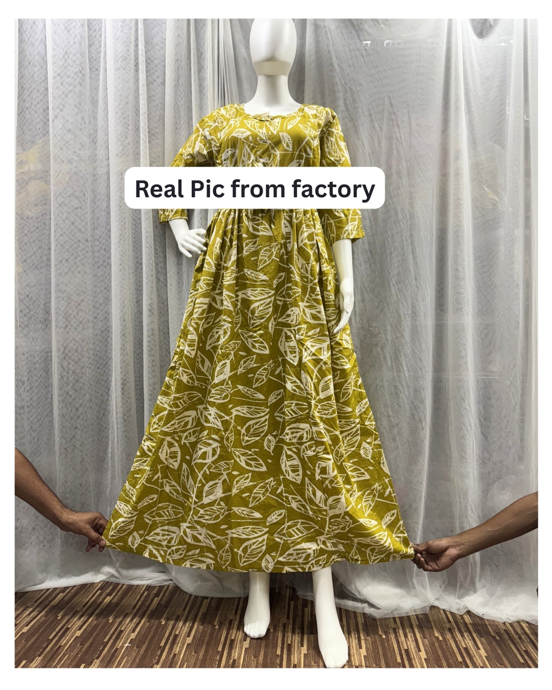 Dessert Yellow Leaf - Maternity Kurti with Feeding Zips - Soft Rayon