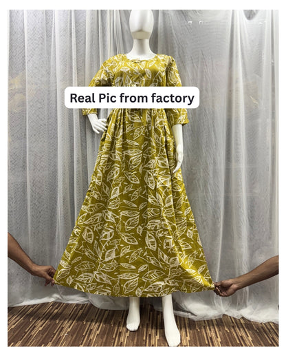 Dessert Yellow Leaf - Maternity Kurti with Feeding Zips - Soft Rayon