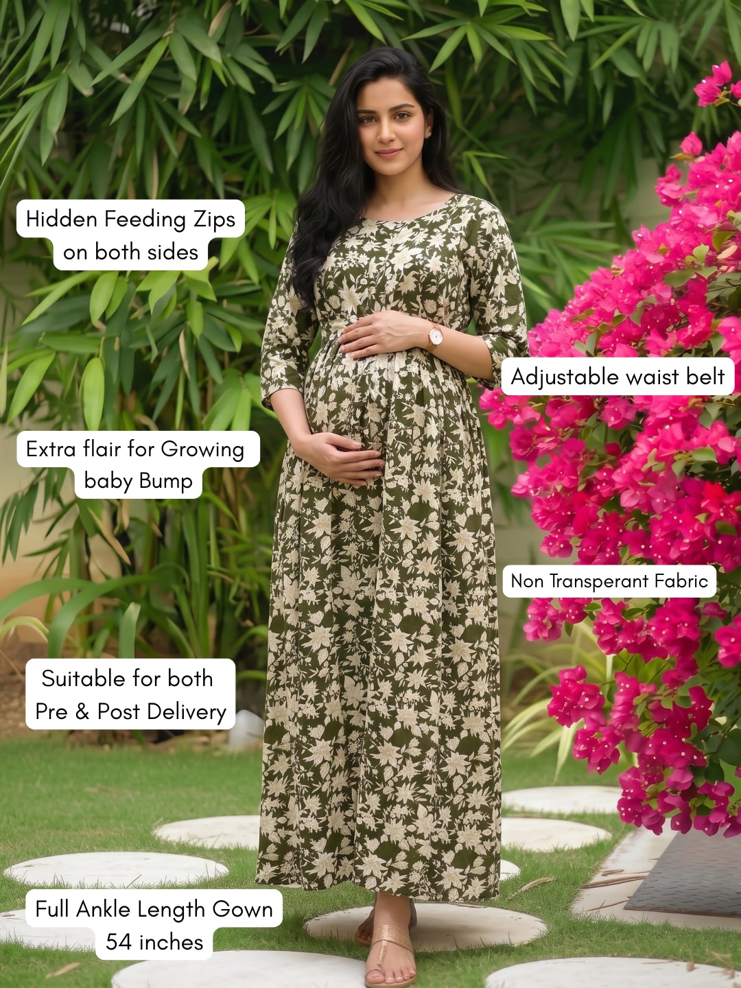 Wildstar - Green - Maternity Dress with Feeding Zips - Soft Rayon