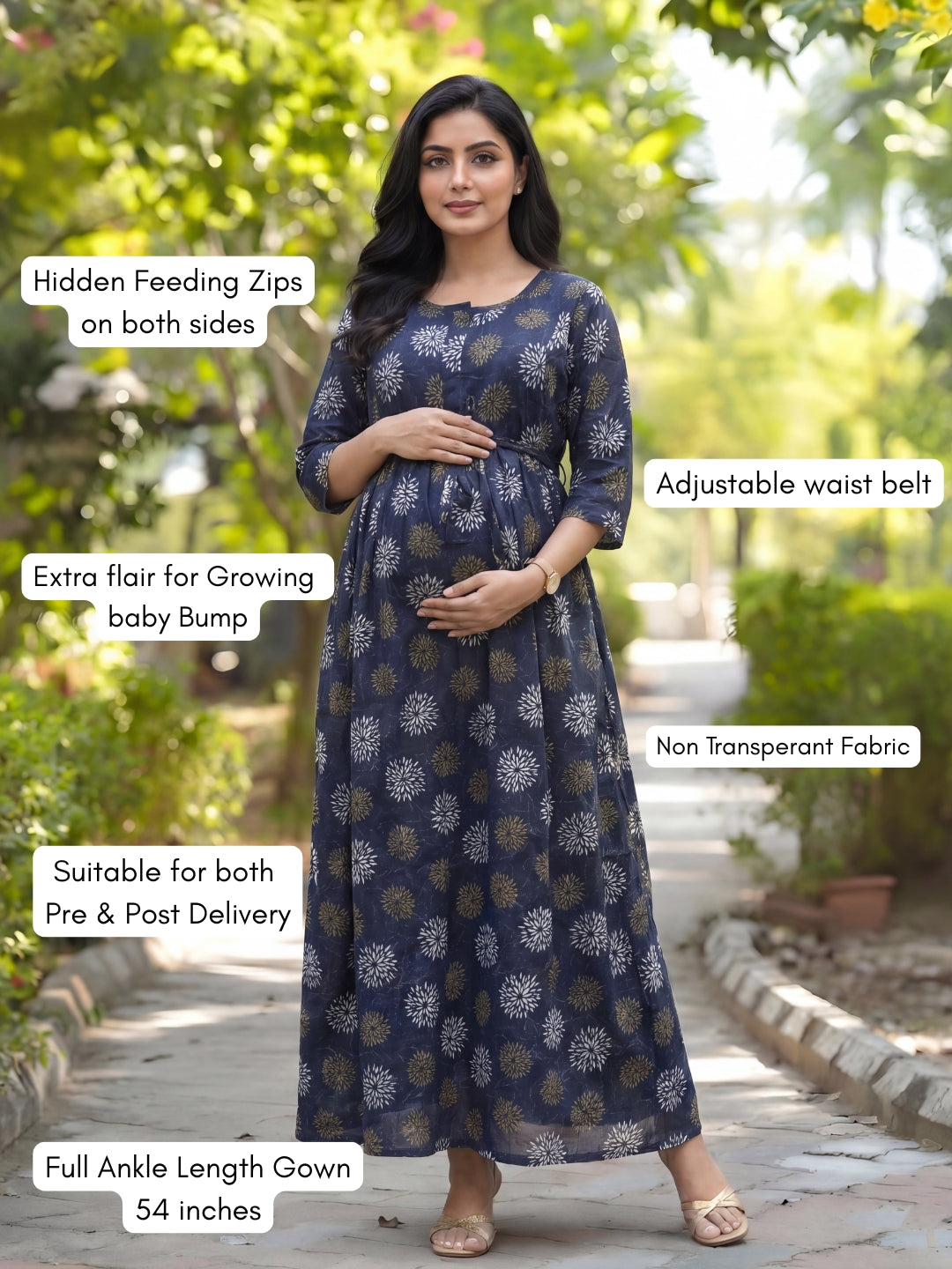 Marigold Rayon - Blue White - Maternity Kurti with Feeding Zips - Soft Rayon