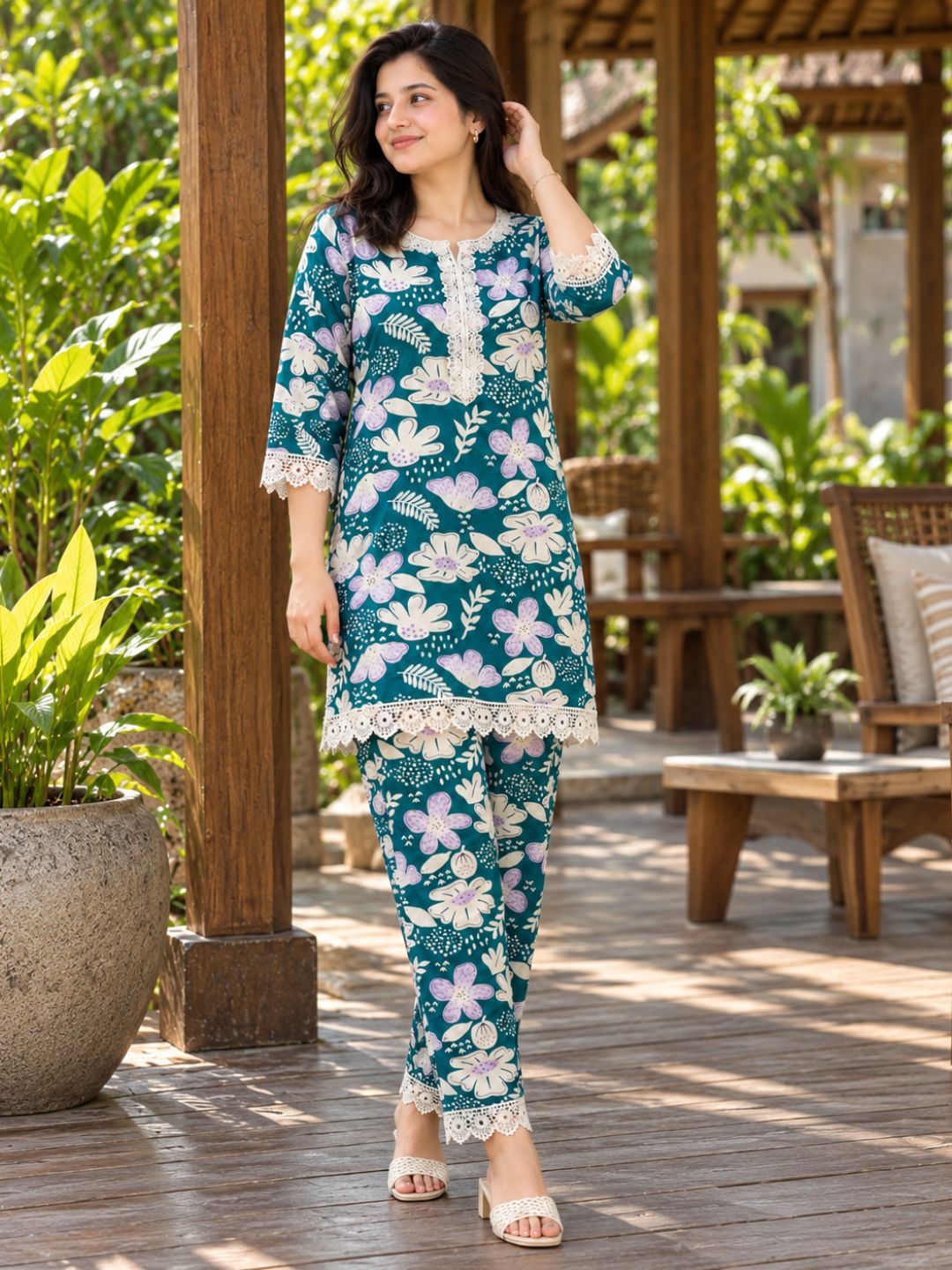 Lace Work Sea Blue - Cord Set - Soft Rayon