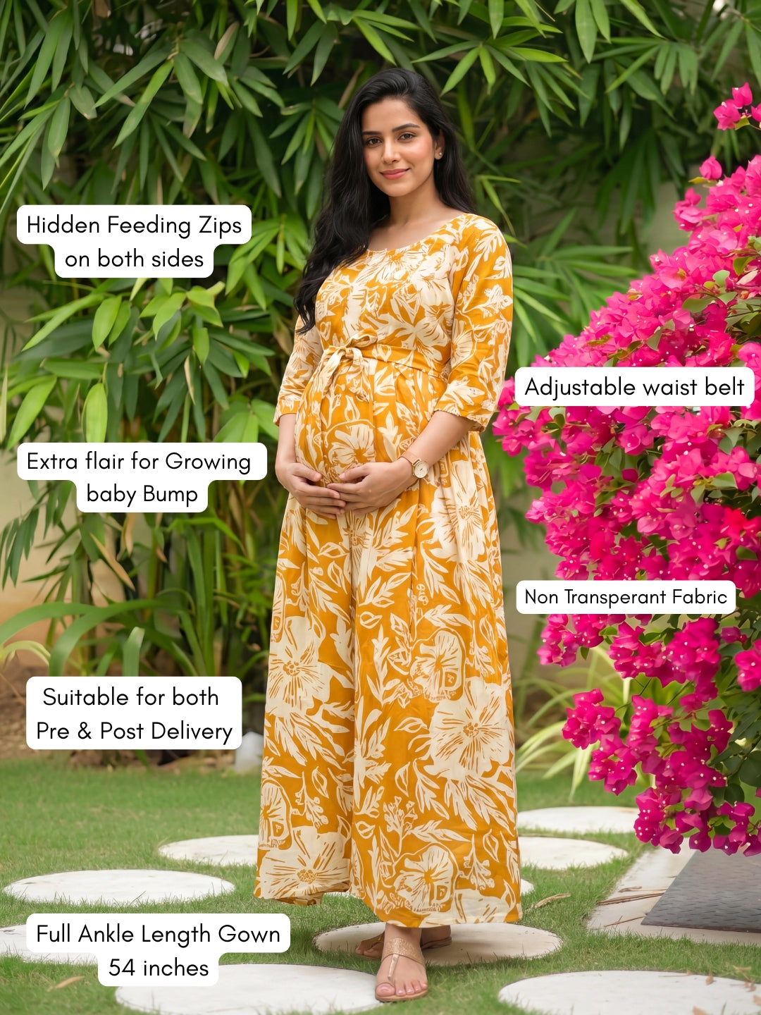 Hibiscus - Yellow White - Maternity Kurti with Feeding Zips - Soft Rayon