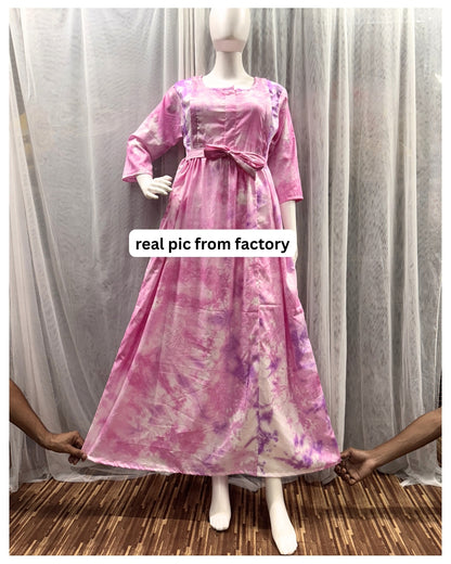 Tie Dye - Pink - Maternity Kurti with Feeding Zips - Soft Rayon