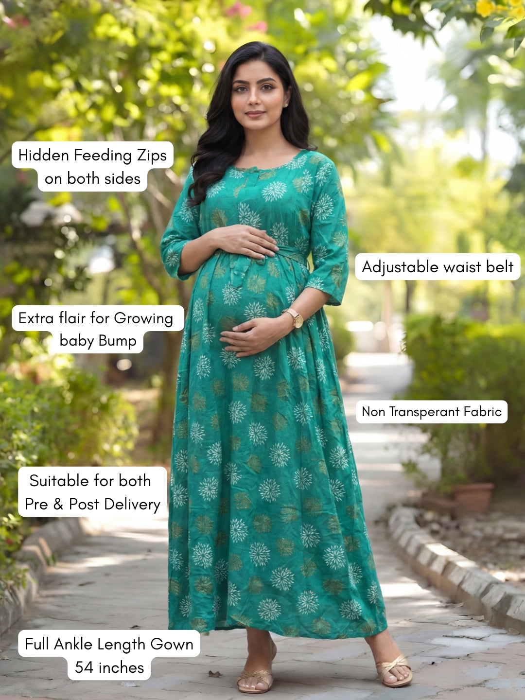 Marigold Rayon - Sea Green White - Maternity Kurti with Feeding Zips - Soft Rayon