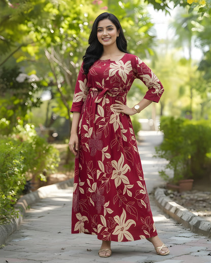 Lily Flower Pink - Maternity Kurti with Feeding Zips - Cotton Flex - Thicker Fabric